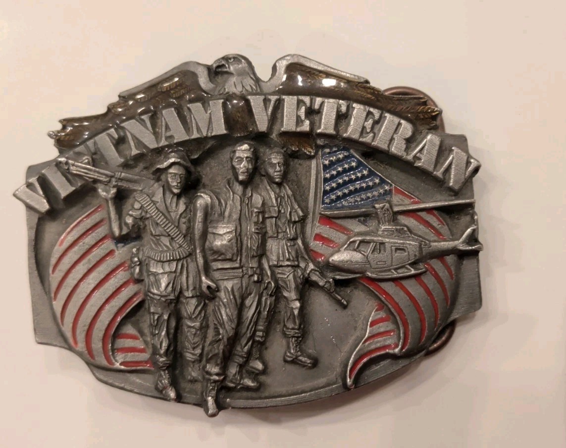 Vietam Veteran The Forgotten Warrior Solid Pewter Belt Buckle 1989 Made in USA