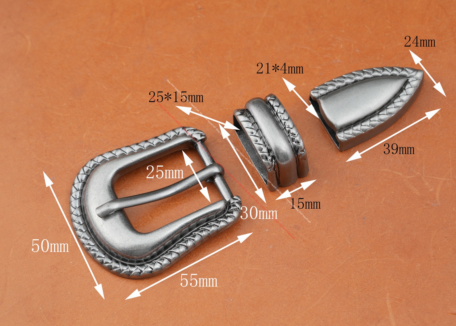 25MM Western Cowboy Leathercraft Prong Pin Belt Buckle Set 3-Piece DIY Project