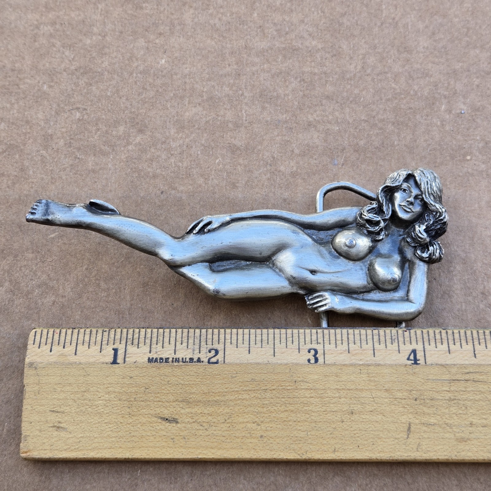 Belt Buckle Female Nude Metal Capt Hawks Sky Patrol & Novelty USA 1979 Vintage