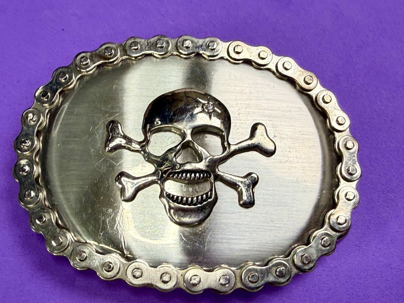 Skull Head Crossbones Motorcycle Chain Border Biker Gothic Punk Vibe Belt Buckle
