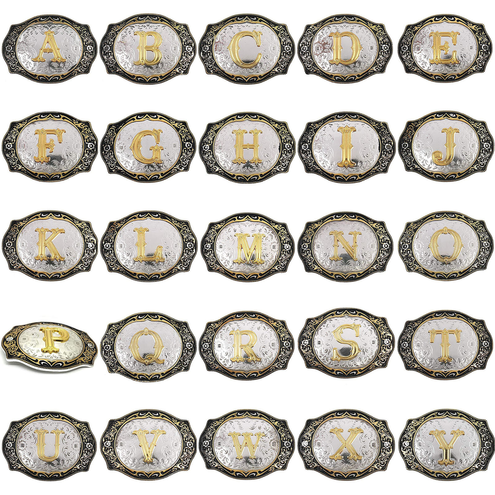 INITIAL  » A-Z  » RODEO COWBOY LETTER SHINE GOLD SILVER WESTERN BELT BUCKLE NEW