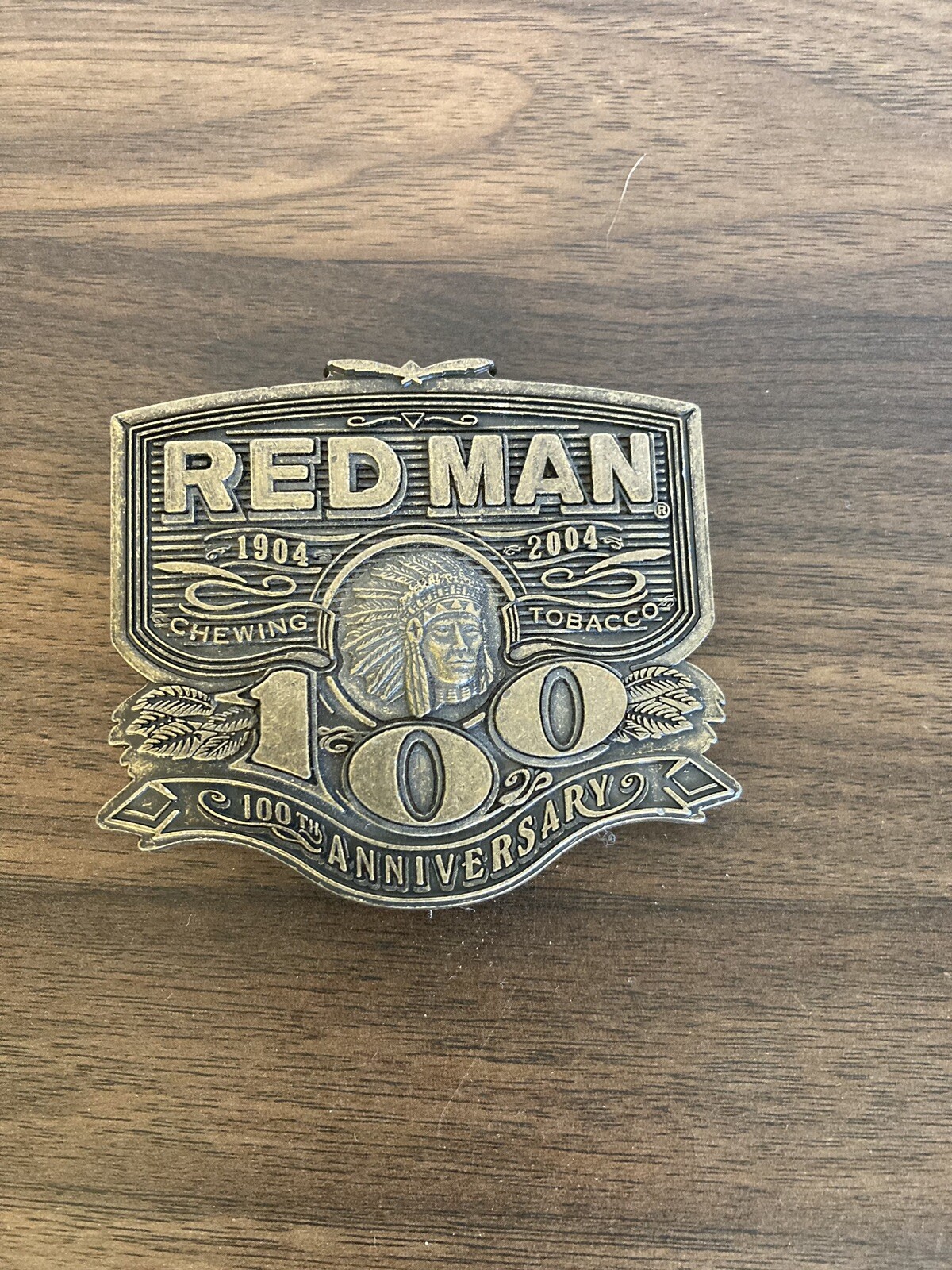 Red Man Belt Buckle 100 Year Anniversary Metal 2004 In Box NOS