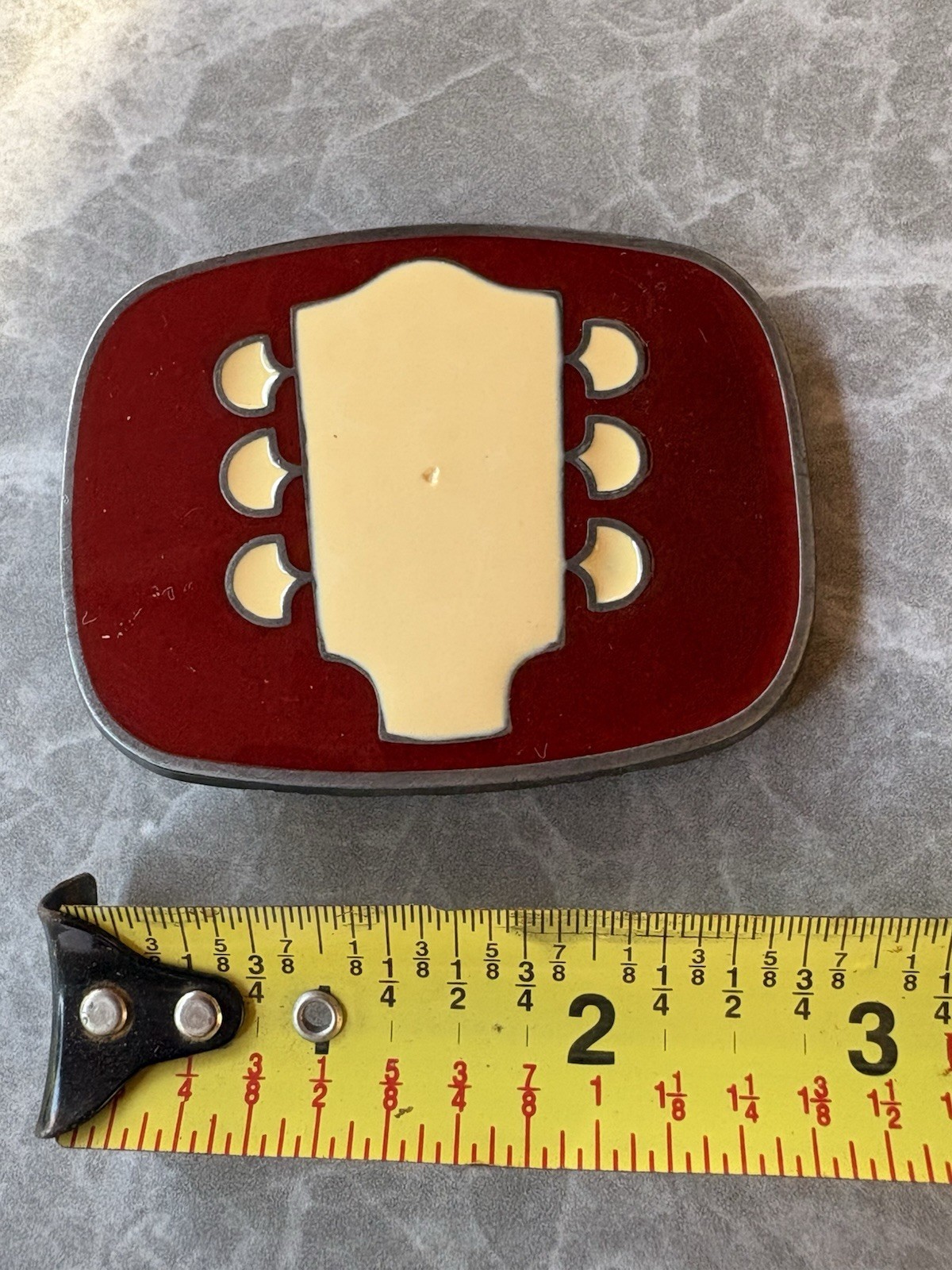 Vintage Guitar Headstock Belt Buckle Red Enamel Music Rock Roll Accessory