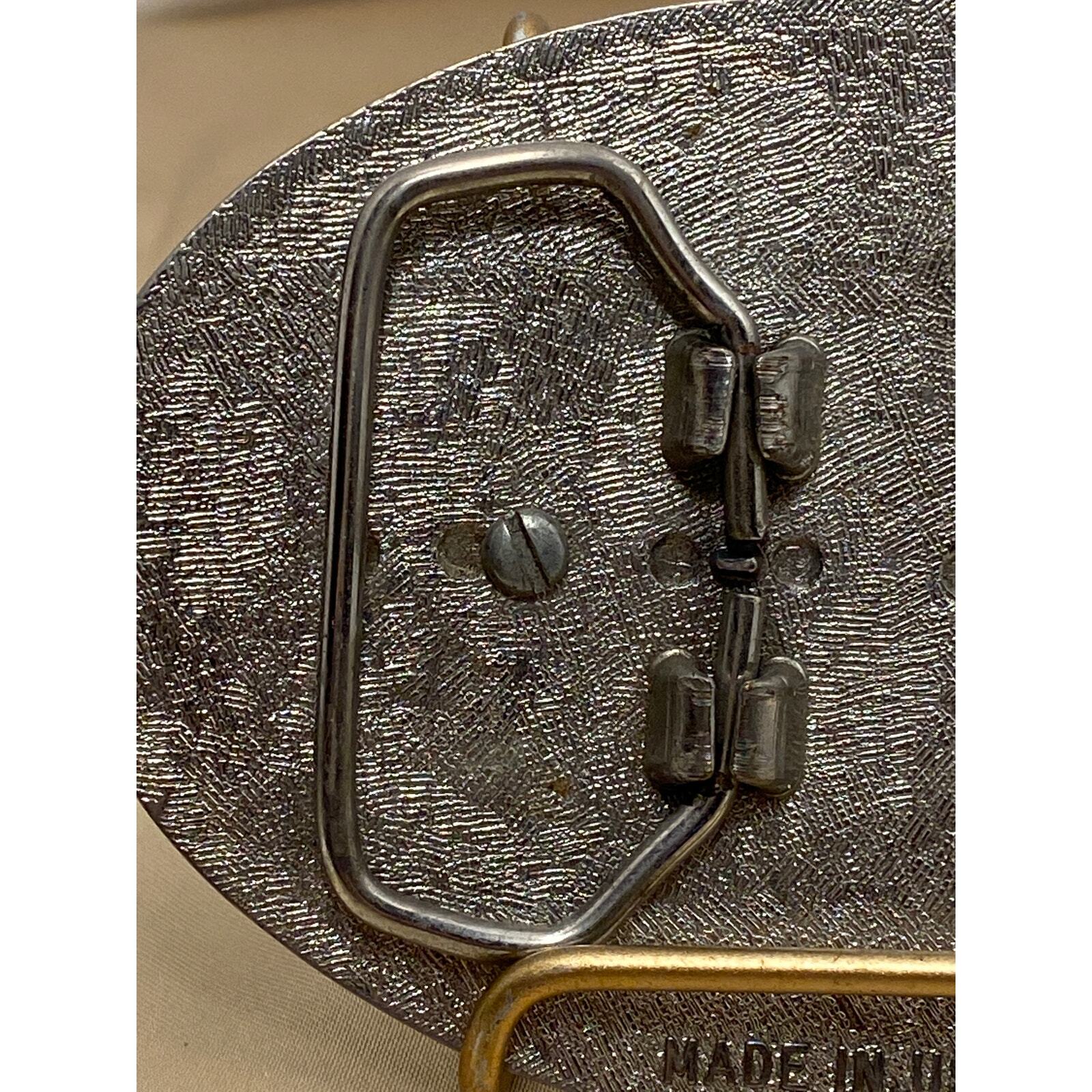 Vintage Silver Belt Buckle with Blue/Brown Natural Stone. Floral/Leaf Design