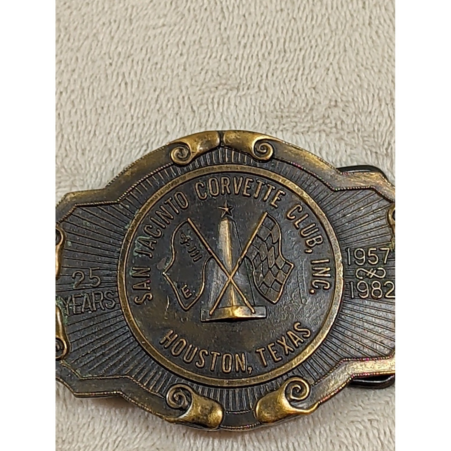 Vintage San Jacinto Corvette Club Houston Texas 25 Years Belt Buckle 1957-1982