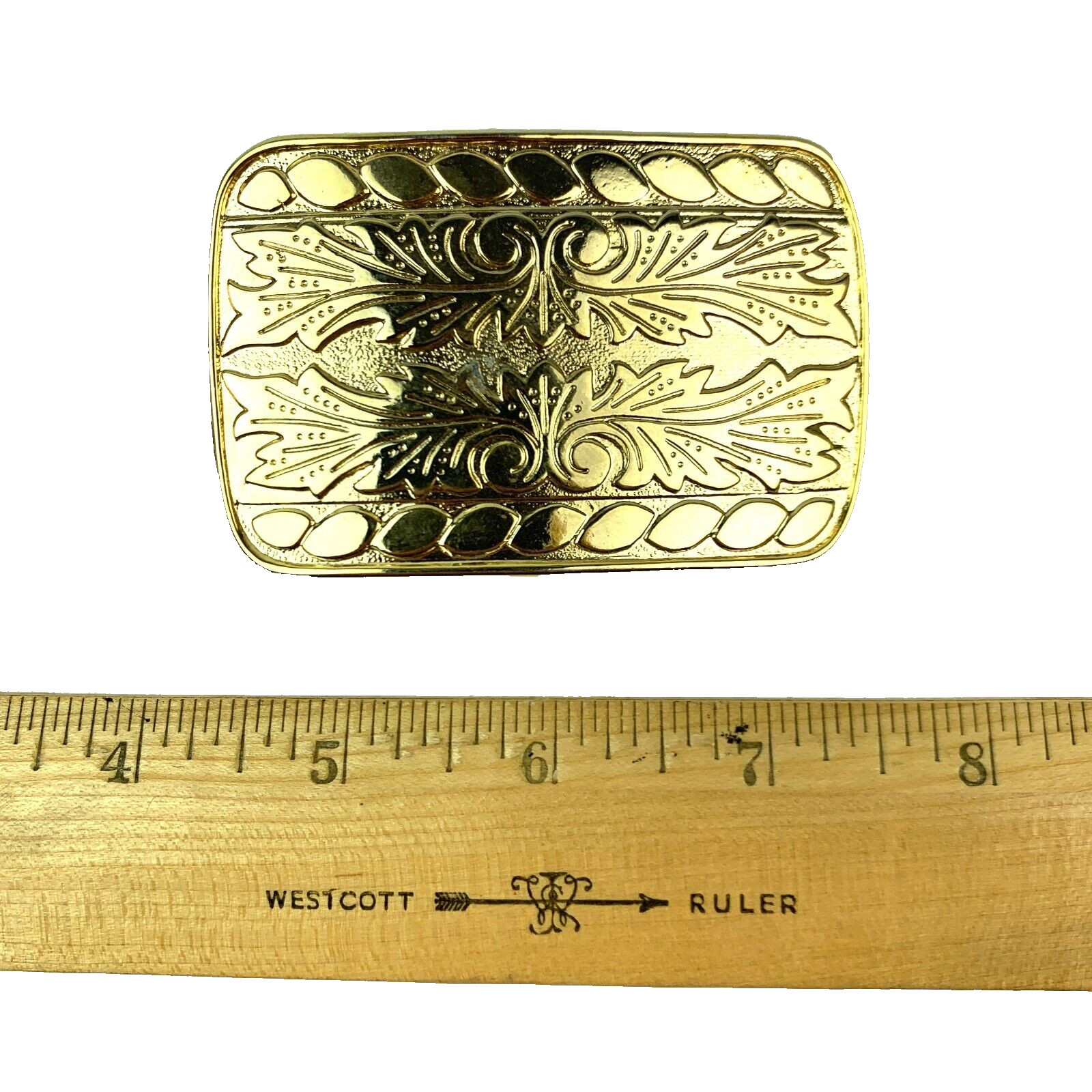 Vintage Unbranded Made in USA Bright Gold Tone Ornate Western Belt Buckle