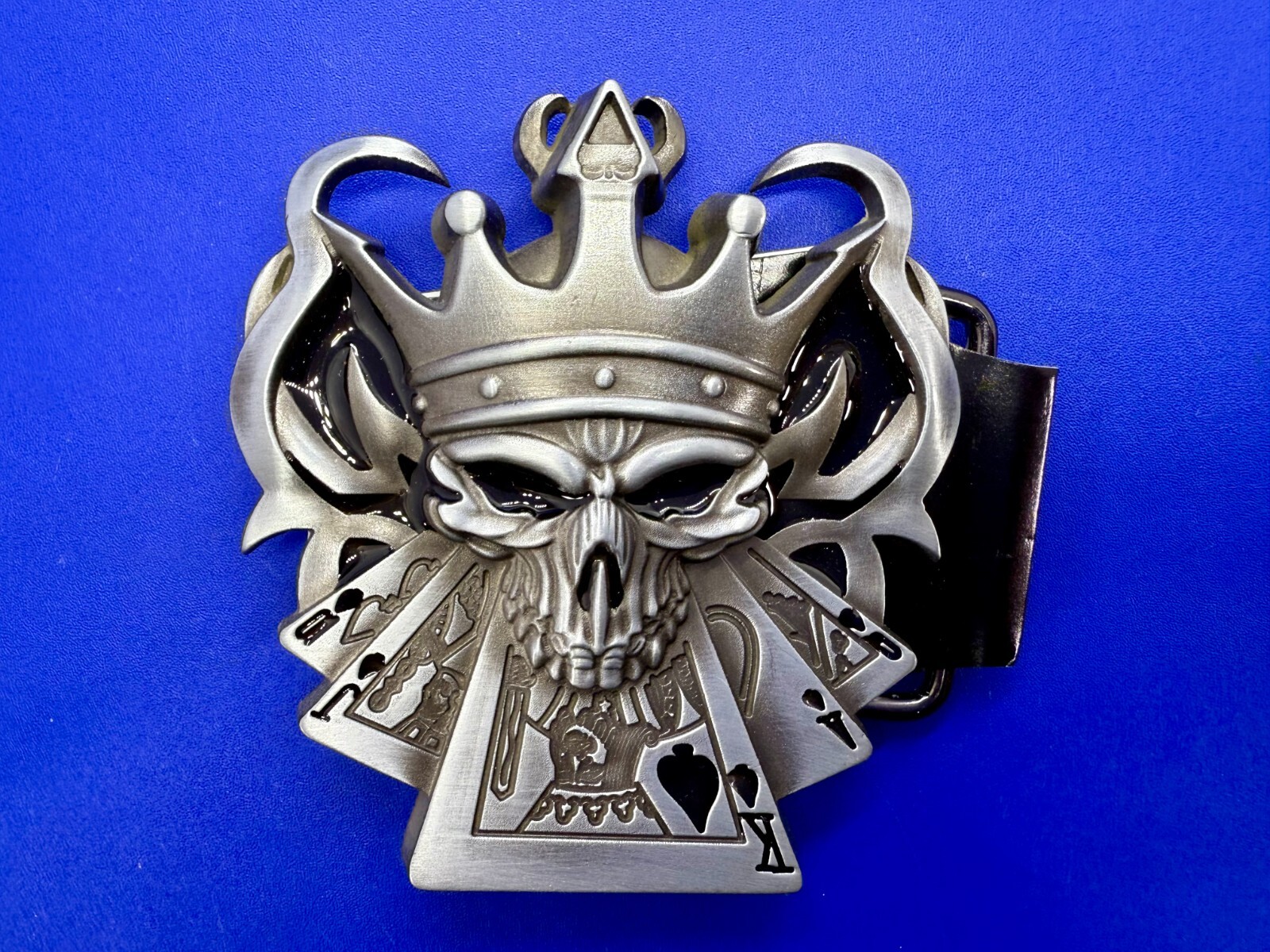 Skull with Crown Royal Flush Gaming Casino Gothic Biker Punk Vibe Belt Buckle