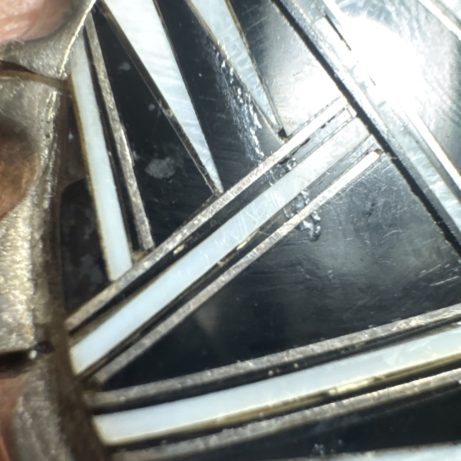 Vintage Southwestern Style Sterling Silver Belt Buckle Stamed B Black white Art