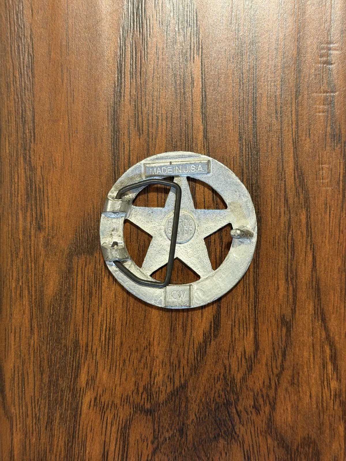 Vintage 80s Fargo Silver Brand Texas Ranger Star Belt Buckle 2.75” Dia.