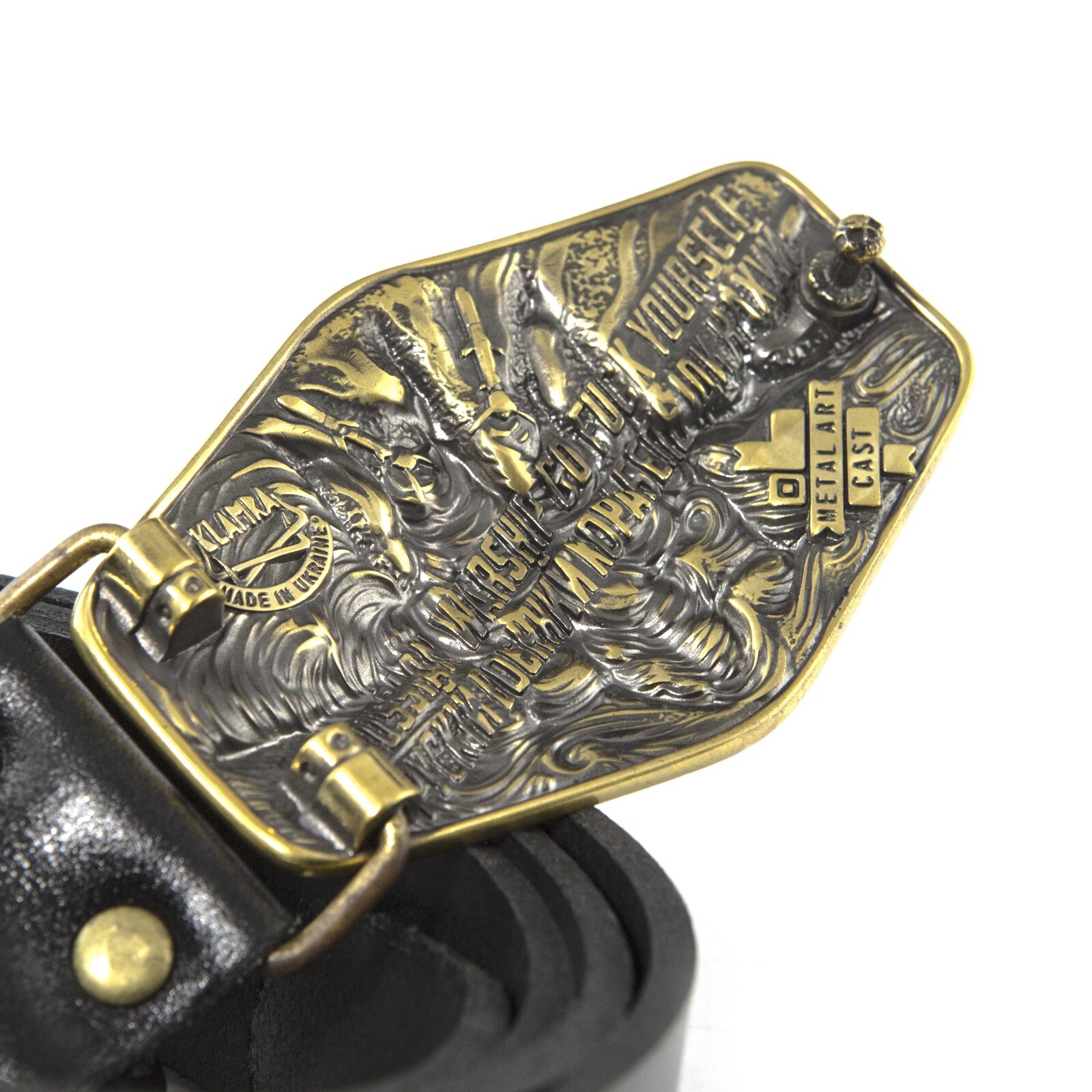 Warship done! solid brass belt buckle, ukrainian trident, russian combat ship