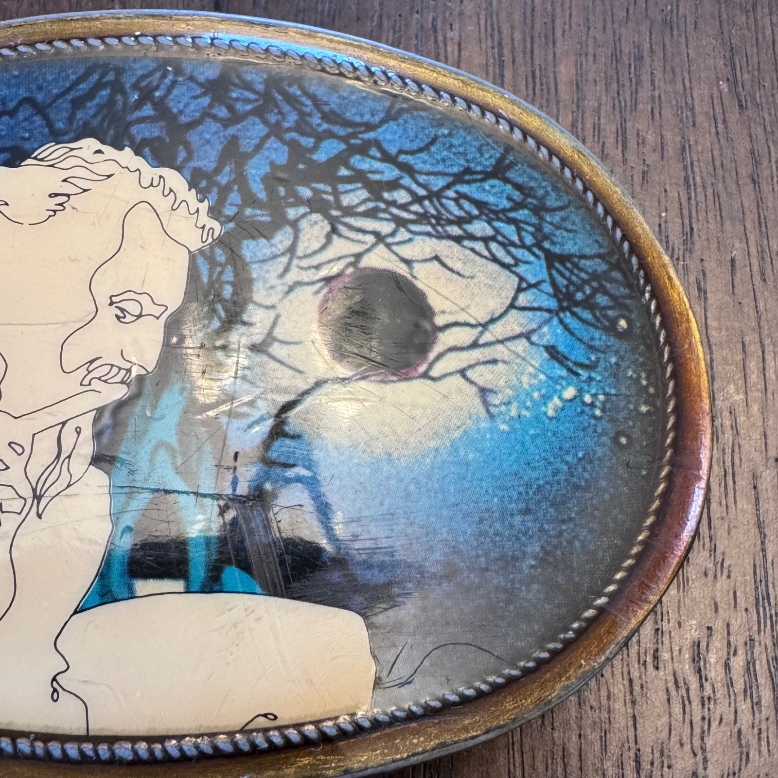 Jethro Tull 1976 Pacifica Belt Buckle Man Playing Flute Moon Tree Scene