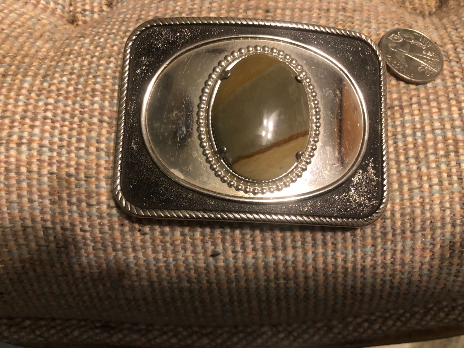 SILVER Western Belt Buckle With Polished Stone
