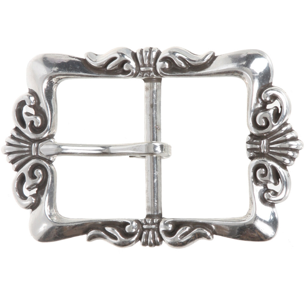 1 1/2&Prime; (38 mm) Western Floral Single Prong Center Bar Silver Belt Buckle