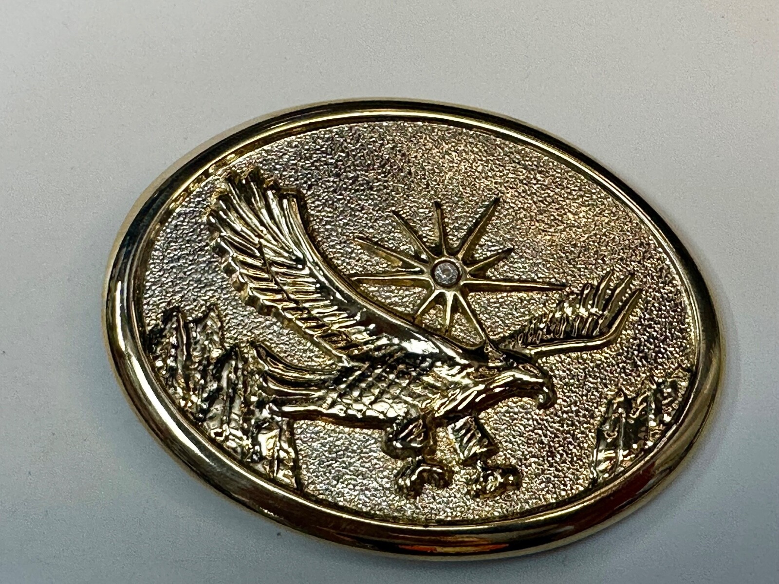 Patriotic American Usa Eagle Flying High Over Mountains W/ Starburst Belt Buckle
