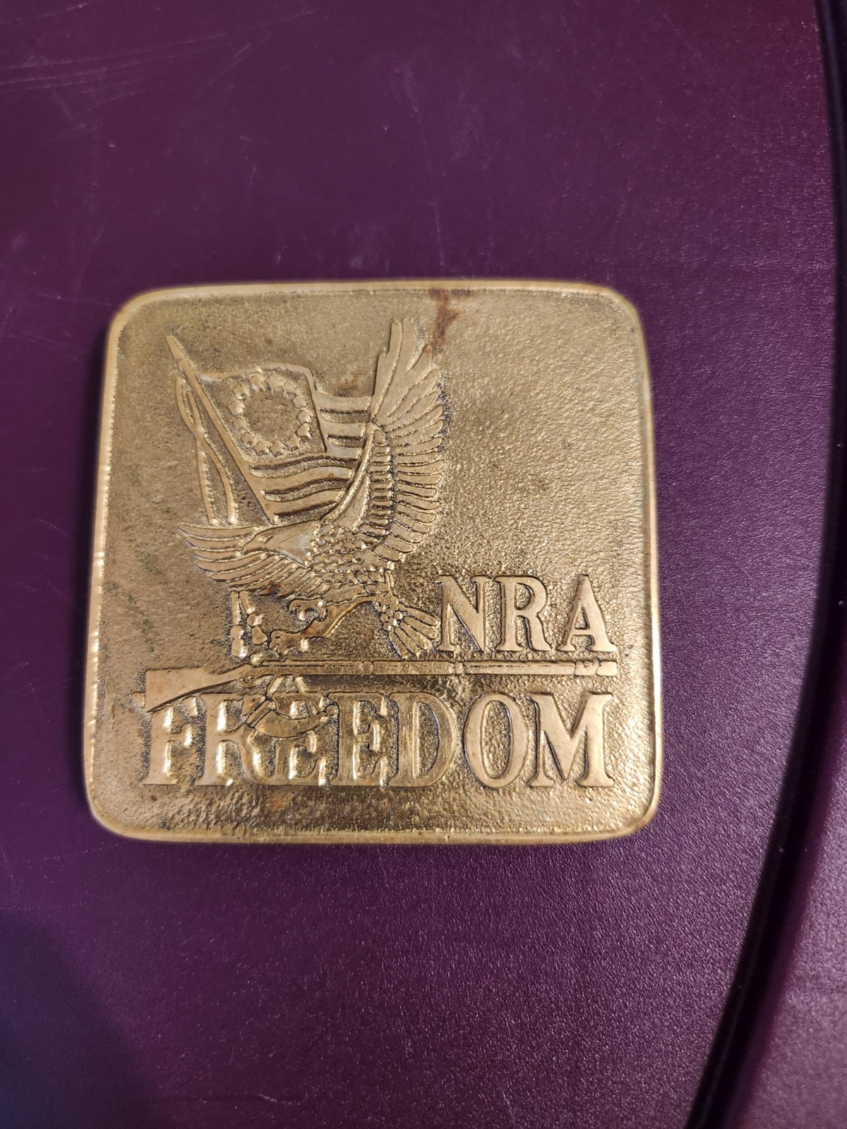 NRA National Rifle Association Freedom Flag 3&Prime; Bicentennial Belt Buckle Vintage