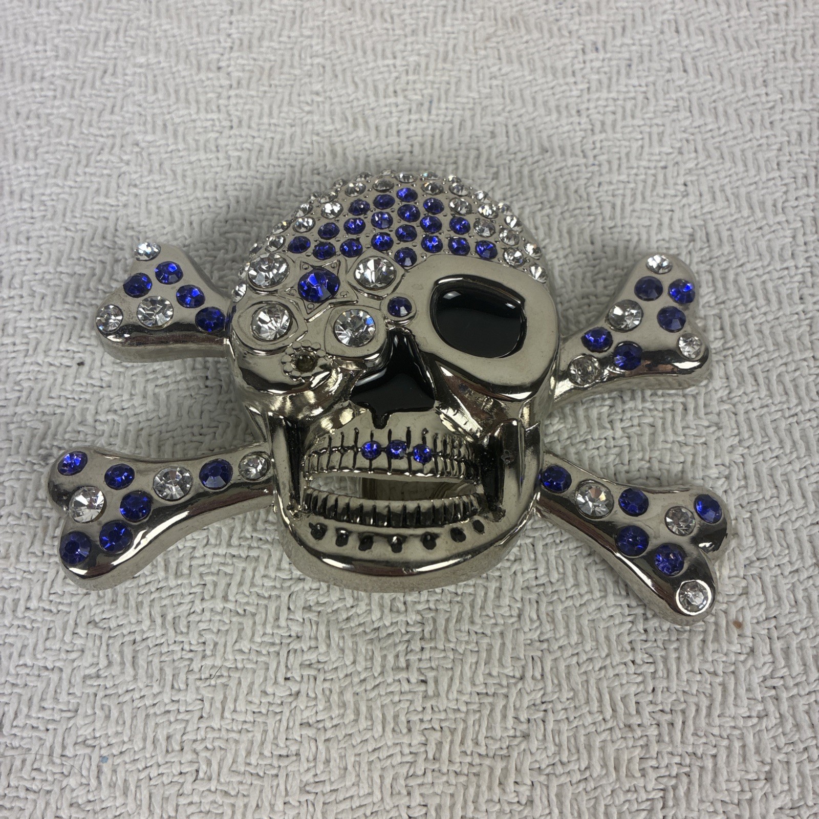 Belt Buckle Skull With Crossbones Blue Clear Rhinestones New No Tags