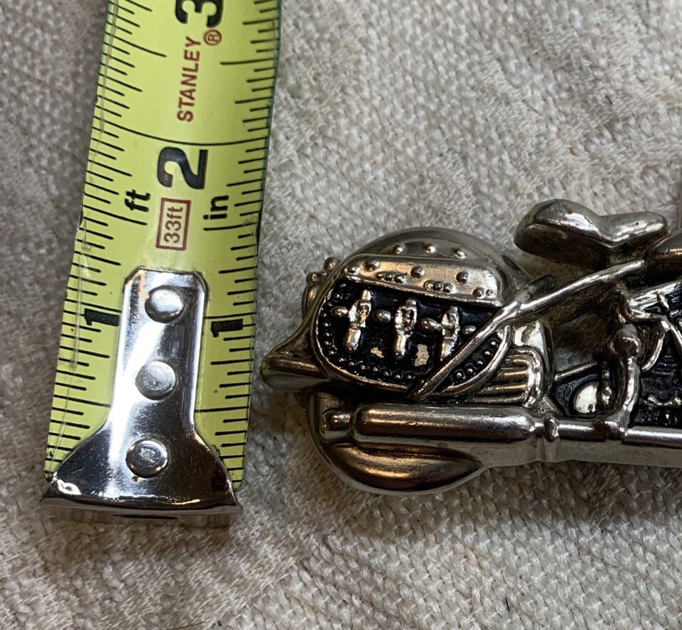 4&Prime; wide Figural Motorcycle W/ Saddle bag Silver color bikers belt buckle