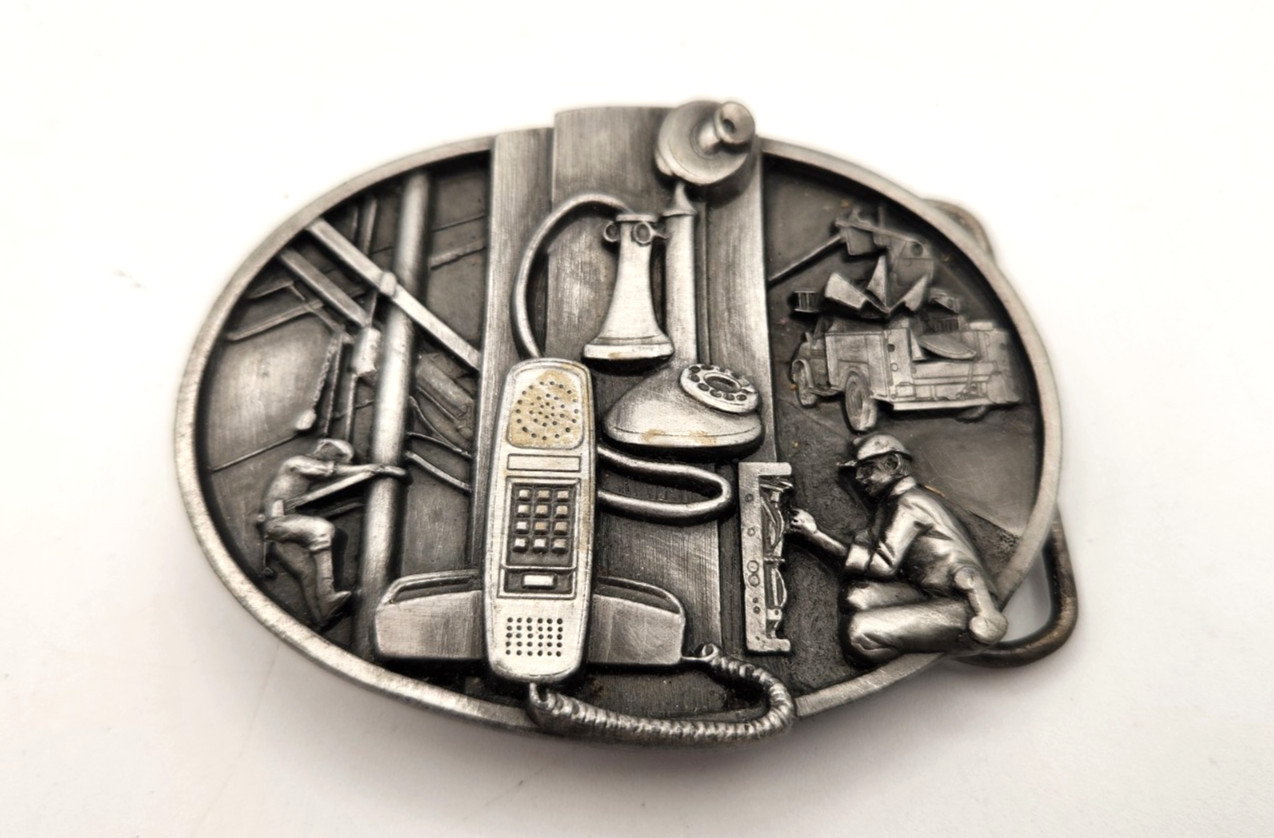 Siskiyou Telephone Lineman 1988 Heavy Duty Metal Belt Buckle Pewter