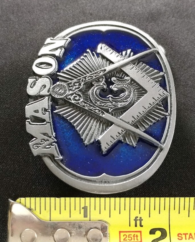 MASON MASONIC SQUARE COMPASS BLUE LODGE G BELT BUCKLE MADE IN USA C&J INC 1985