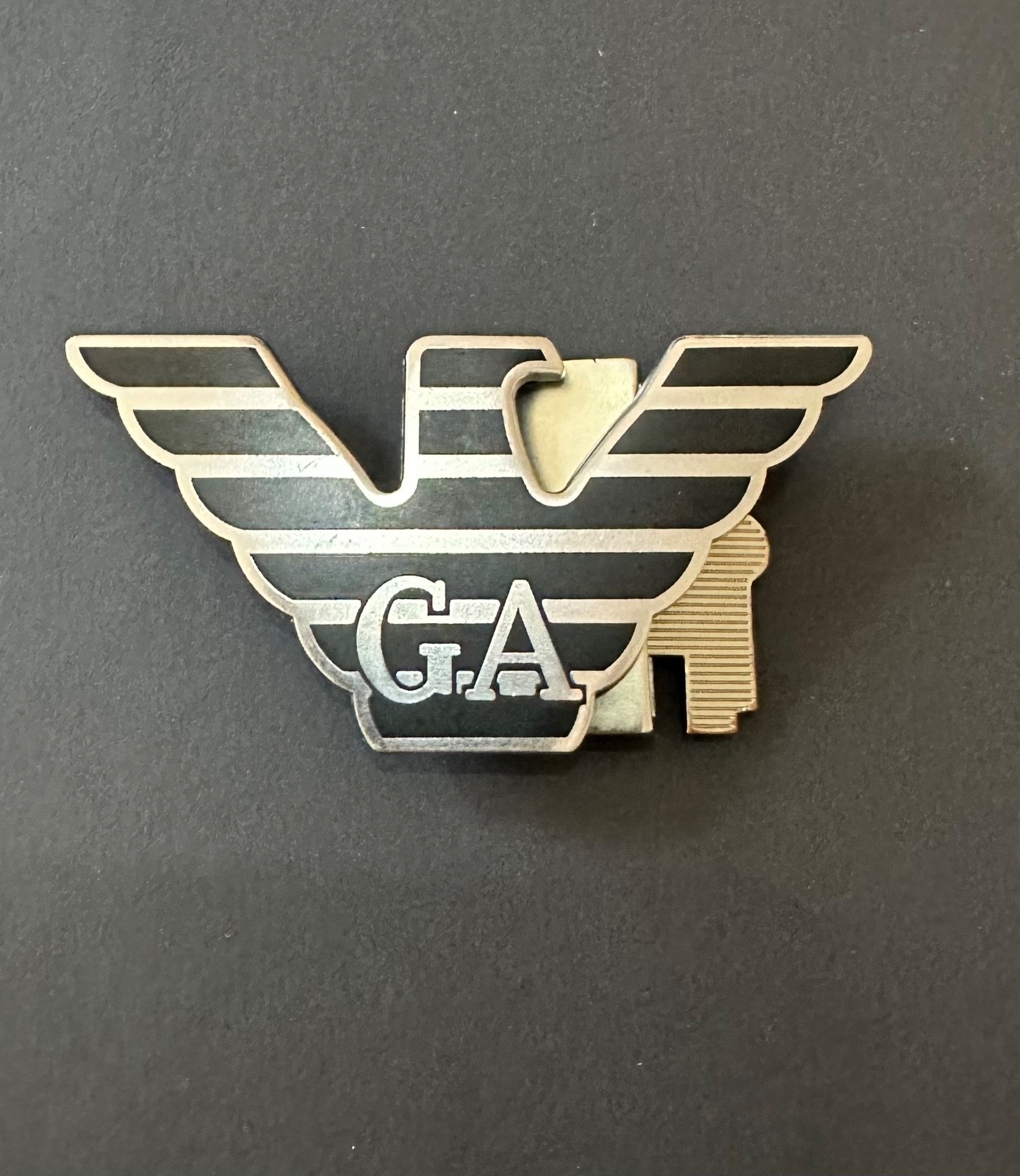Emporio Armani GA Eagle Logo Metal Belt Buckle – Silver & Black – Pre-Owned