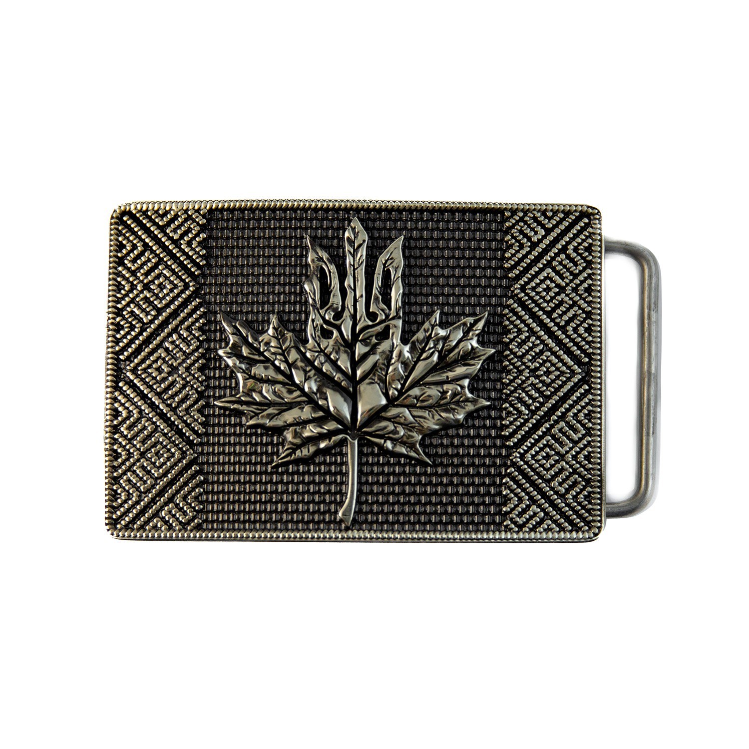 German silver buckle Maple leaf trident, Canadian maple leaf, Ukrainian trident