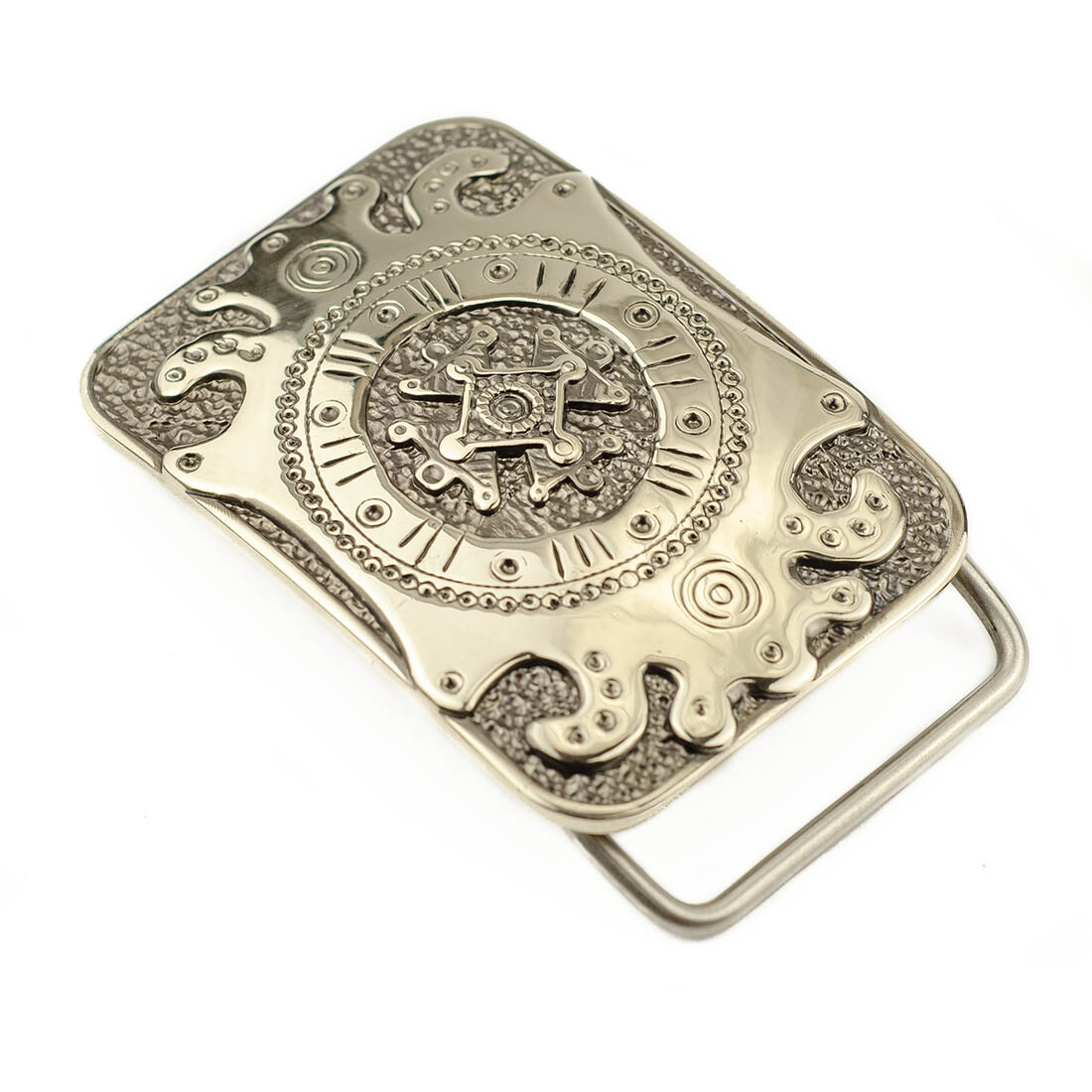 German silver belt buckle pre-Christian sun cross; Teutonic or Maltese Zgarda