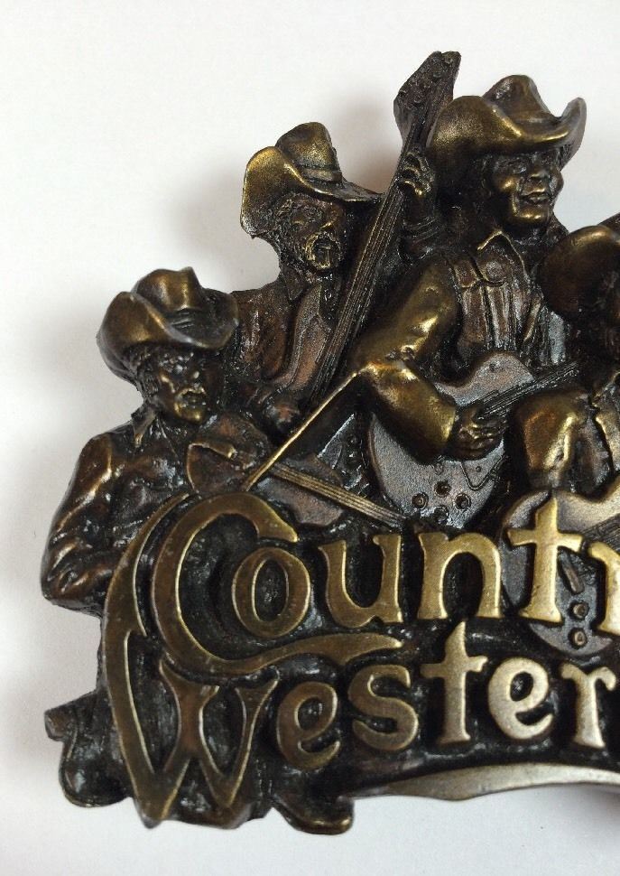 VTG Country Western Music Band Brass Belt Buckle Honkytonk Nashville Bergamot