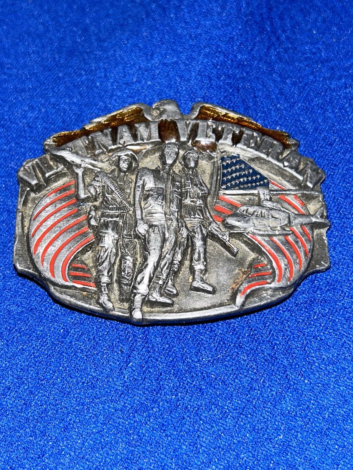 Vtg 1989 Siskiyou Vietnam Veteran USA 3.5&Prime; Enameled Pewter Belt Buckle *As Is*