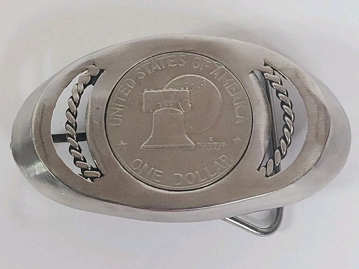 1776-1976 bicentennial Eisenhower Liberty Bell Moon Silver Dollar Belt buckle