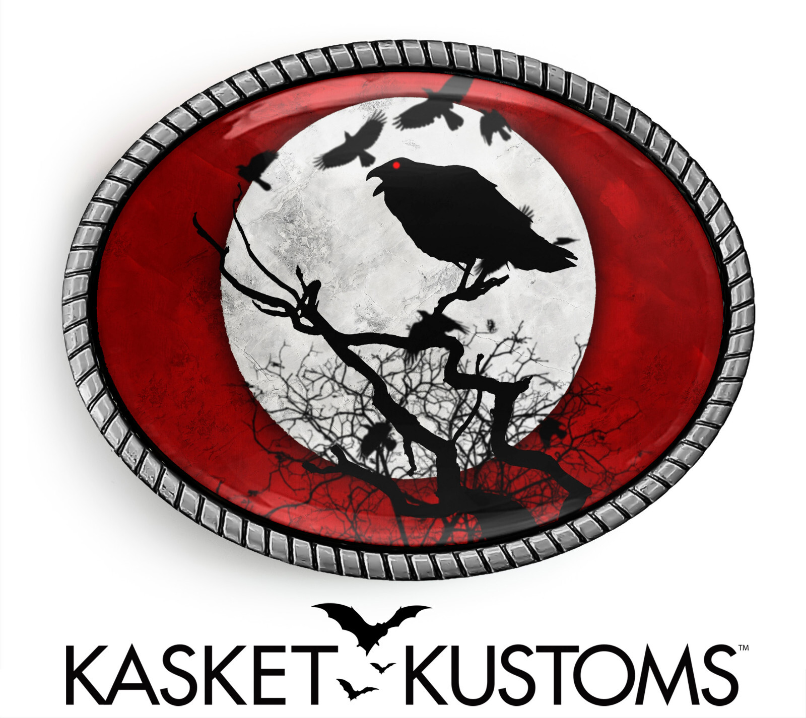 Raven Belt Buckle – Halloween Gothic Red Handmade Artisan Buckle – 955