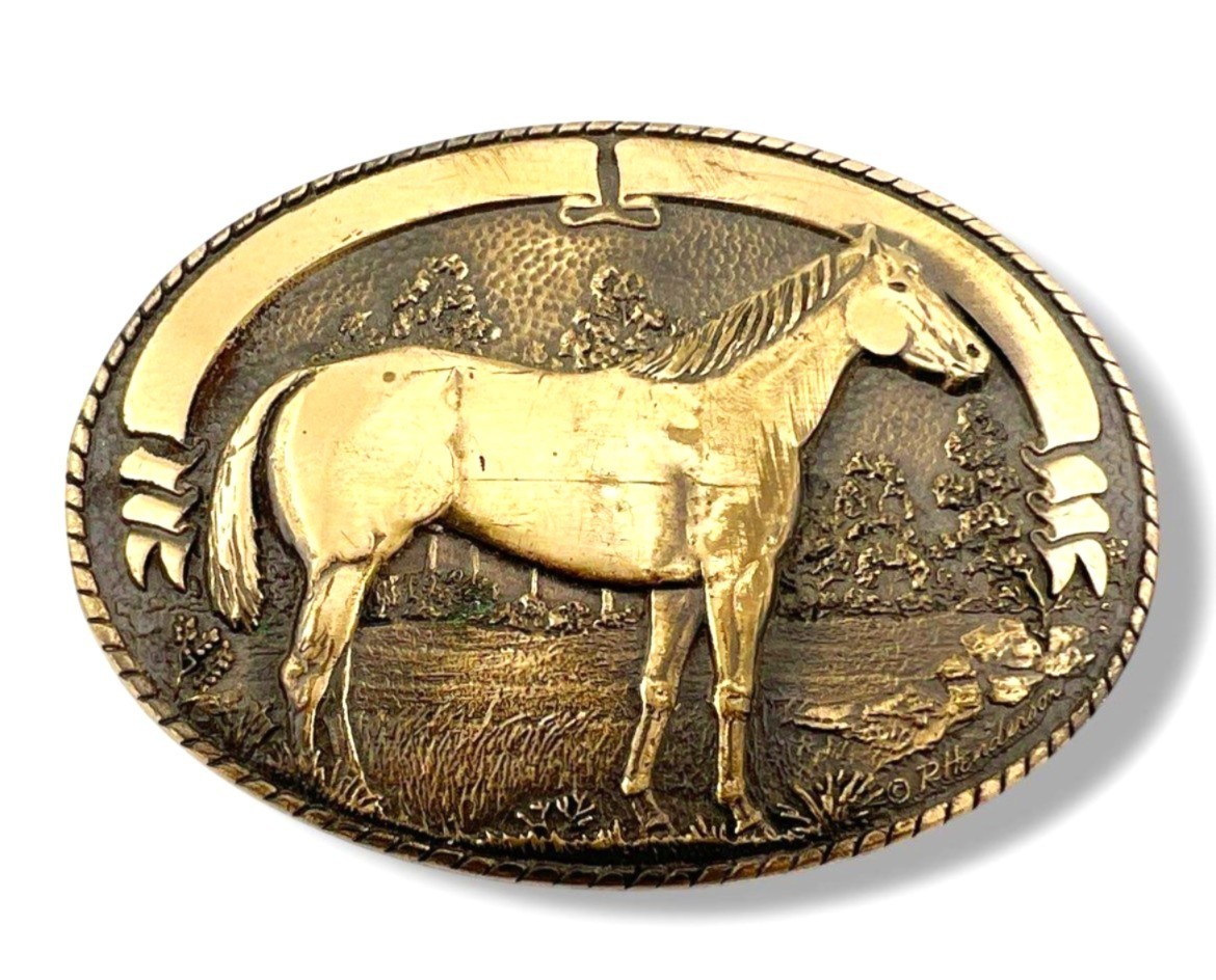 Tony Lama Solid Brass Standing Horse Belt Buckle Cowboy Horse R Henderson Vintag