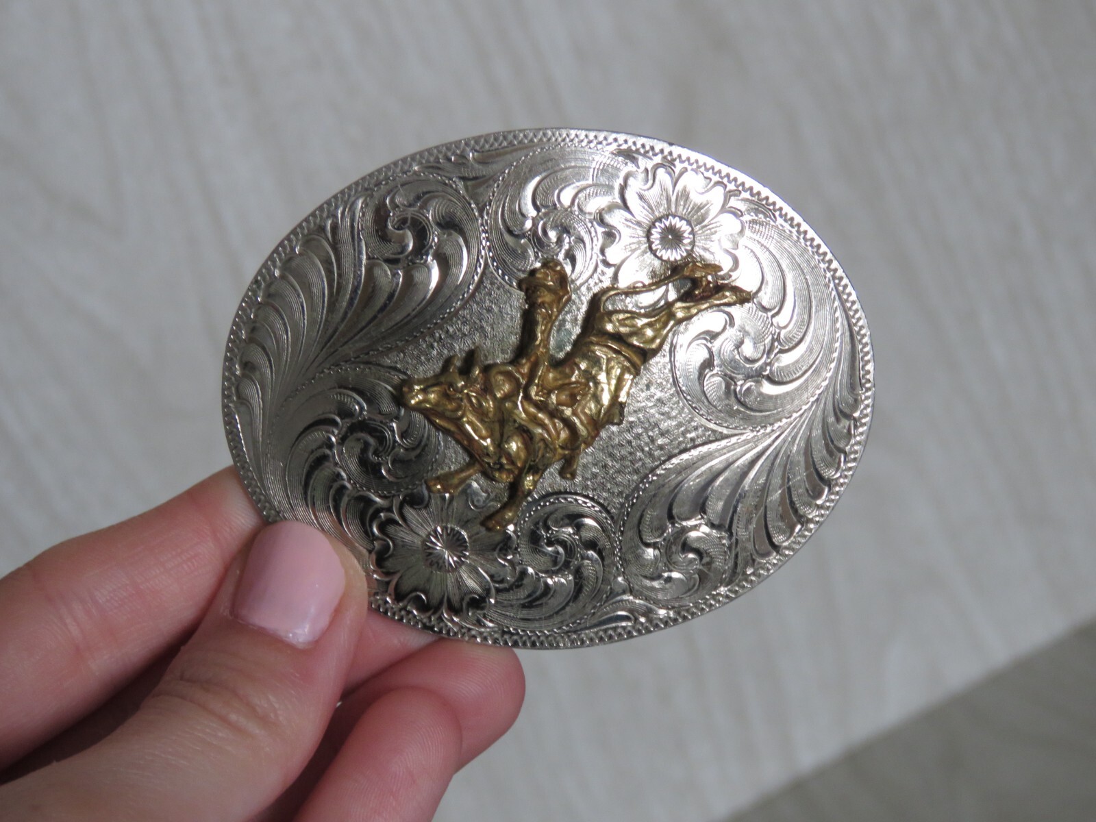 VTG Montana Silversmiths Silver Swirl Western Bull Rider Cowboy Belt Buckle READ