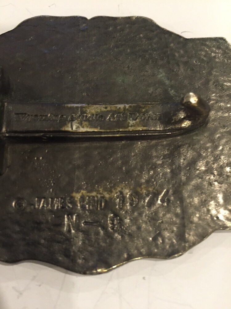 Vintage JAMES LIND Deer in the WOODS Wyoming Studio Art Works BELT BUCKLE brass