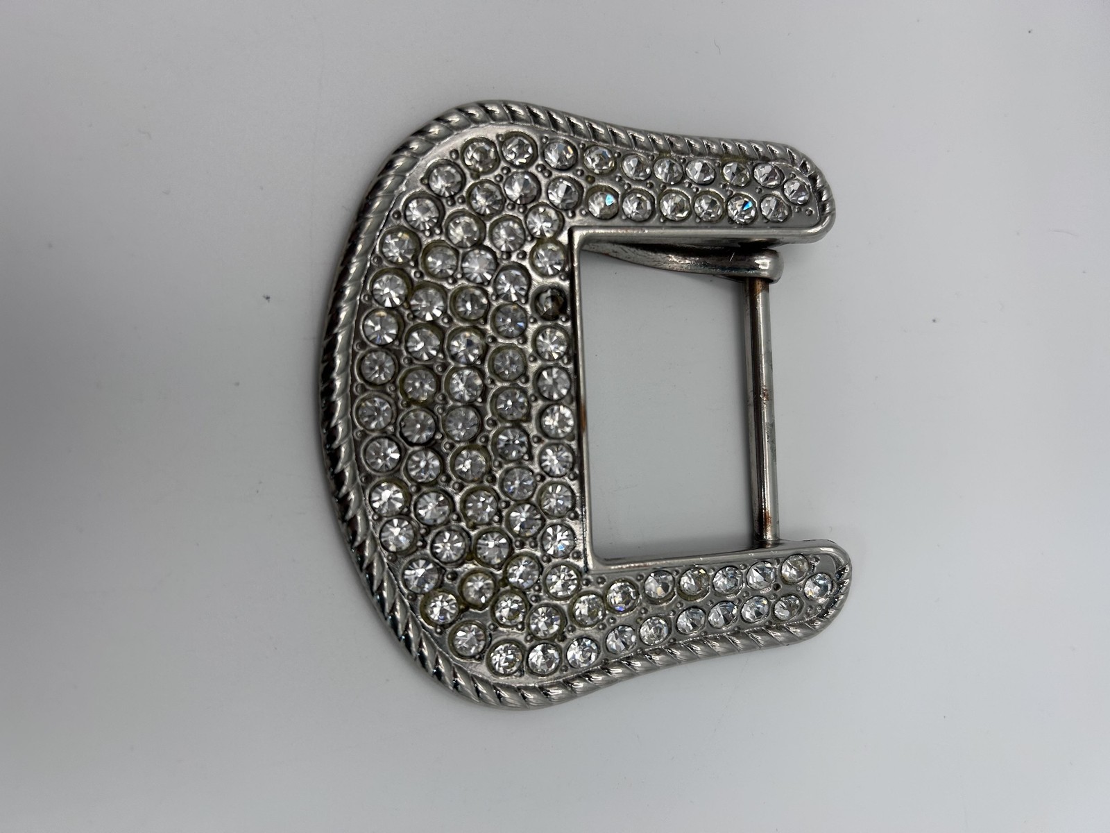 Shiny Rhinestone Western Belt Buckles Silver Metal 1.5 In Lot Of 4