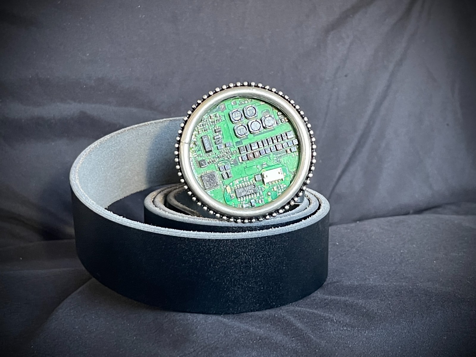 Industrial Circuit Board Belt Buckle OOAK Darren McNeese 2.5” Round