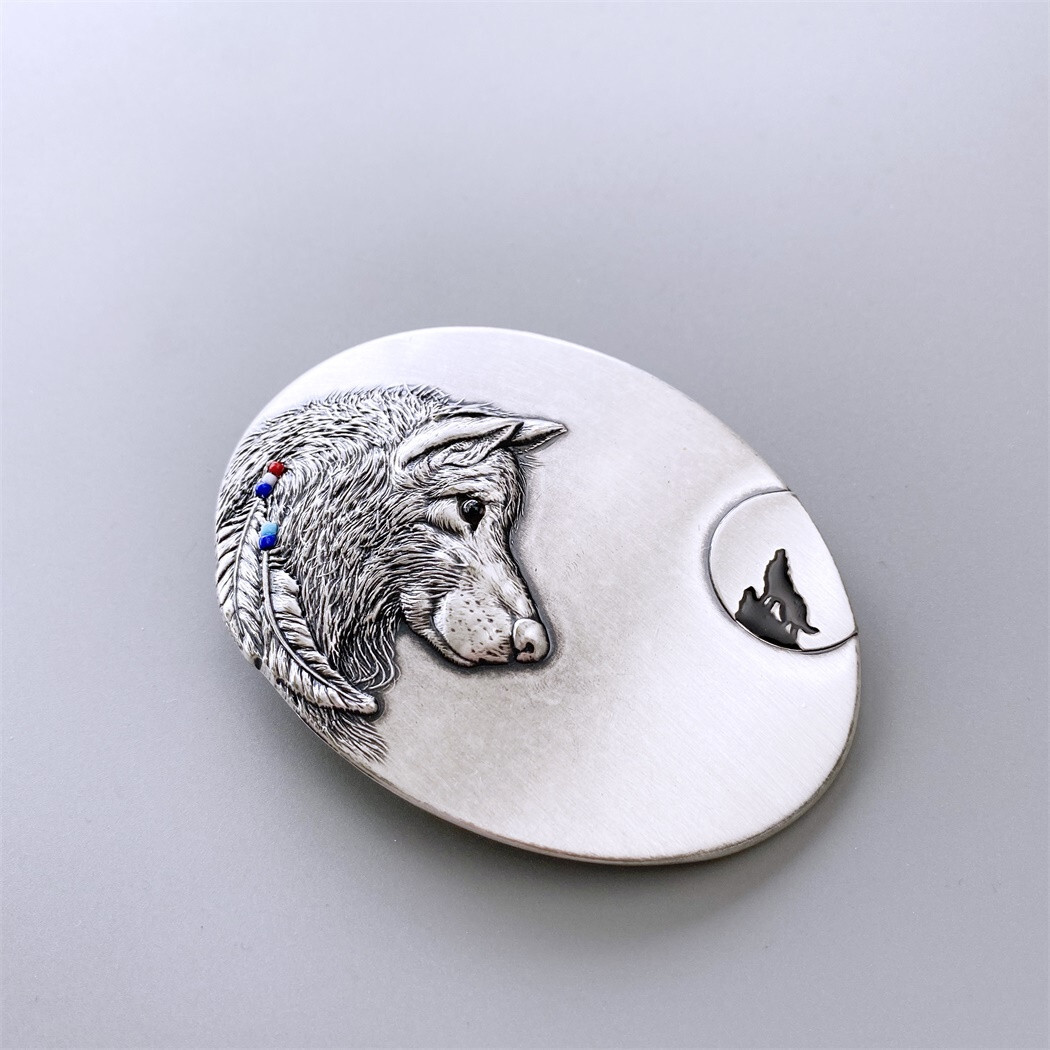 Vintage Silver Plated Wolf Oval Belt Buckle Boucle de Ceinture