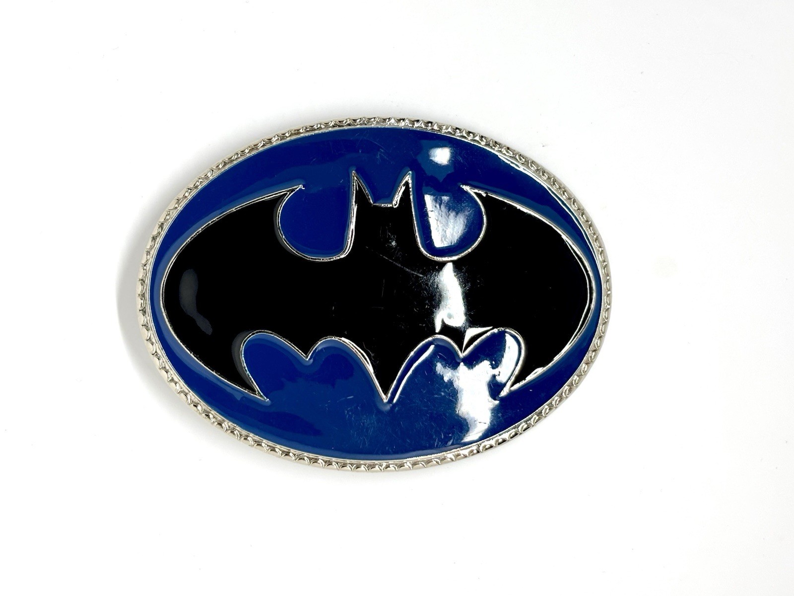 Large Batman Belt Buckle Chrome Black Blue Comic Superhero Statement Buckle
