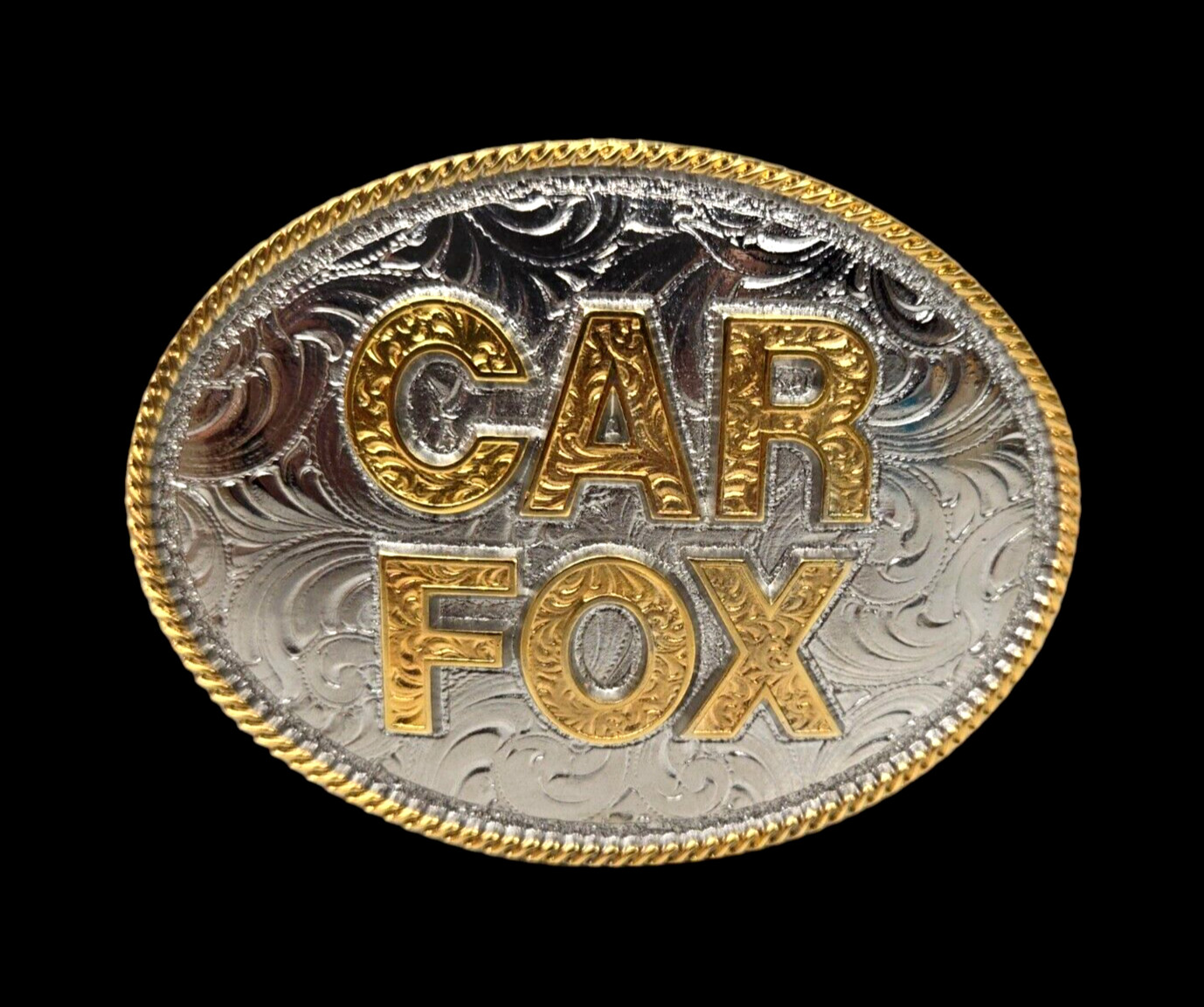 Montana Silversmiths Belt Buckle Car Fox Custom Oval Engraved Filigree Design 4&Prime;