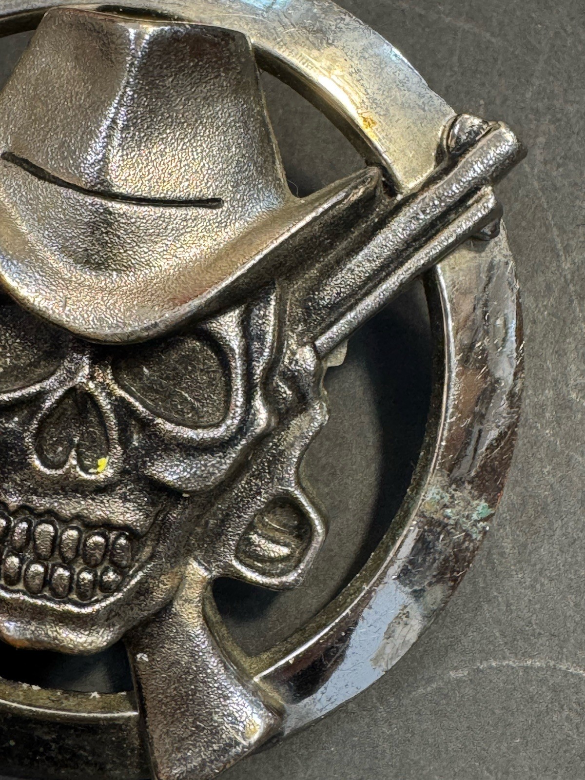 Western Cowboy Skull Head Pistol Guns Metal Belt Buckle By Silver Star 3.25”