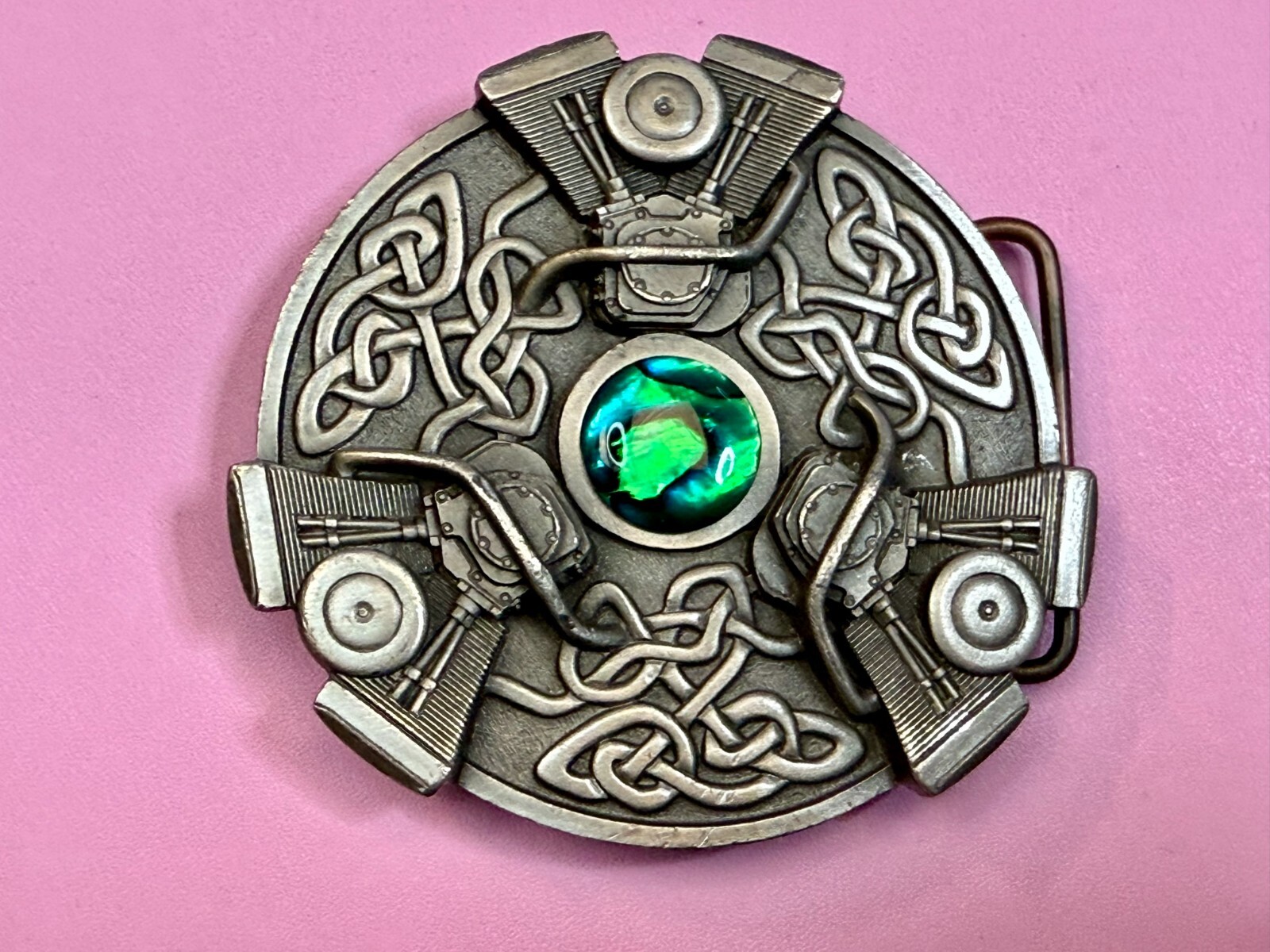 Celtics Knot with Centered Green Stone Gothic Punk 2005 Bergamot Belt Buckle