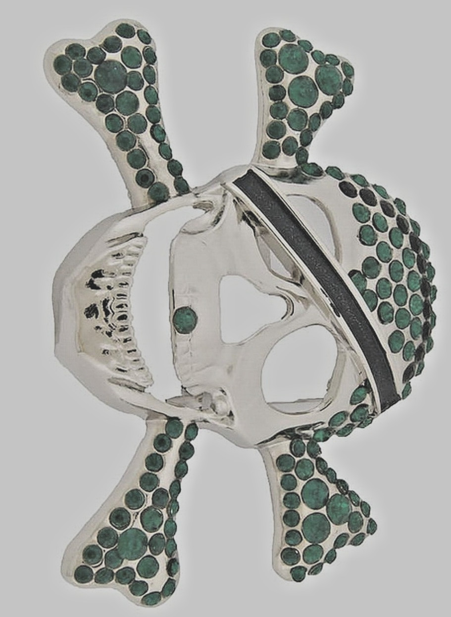 Skull Belt Buckles Crossbones Bandana Halloween Pirate Costume Bling Green Metal