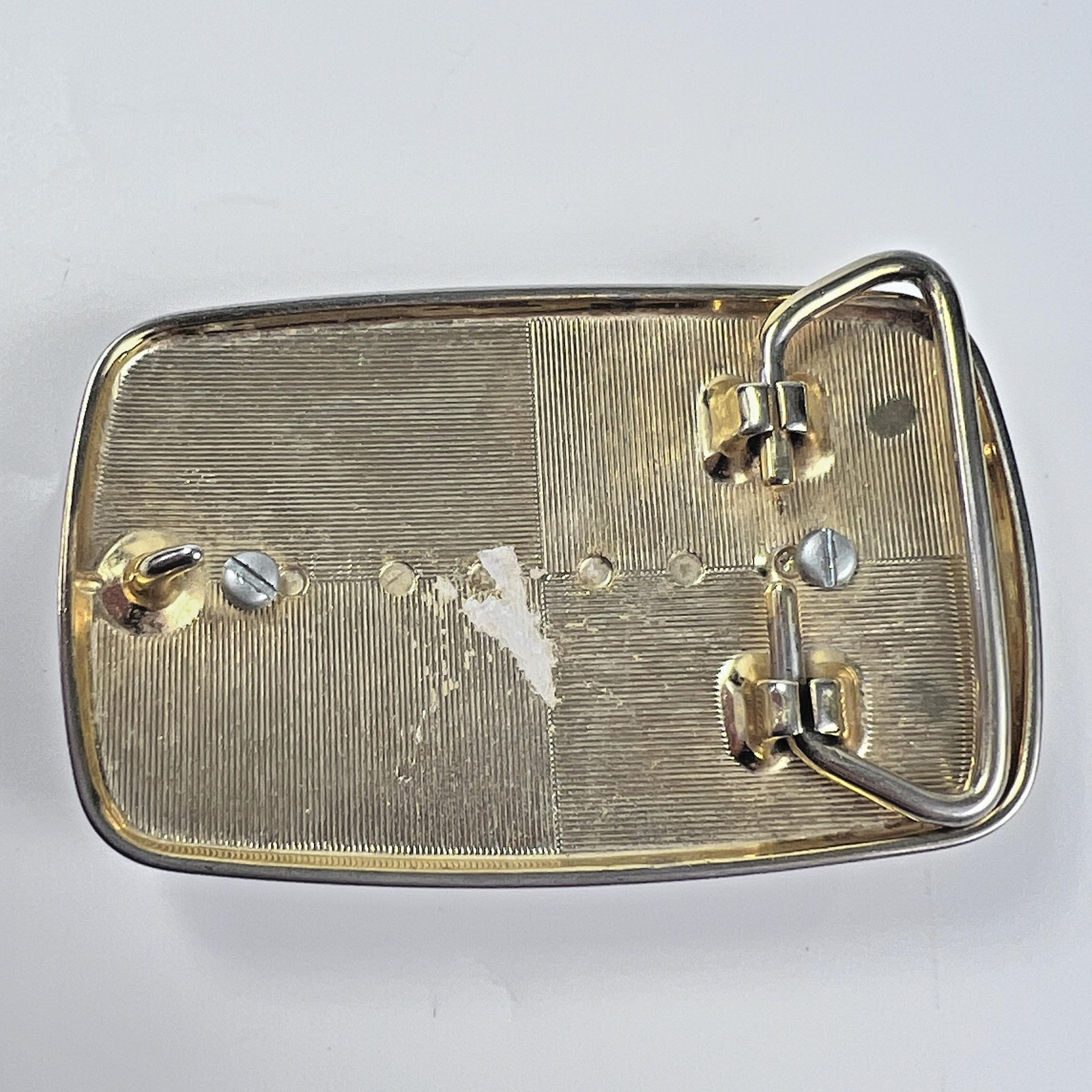 Vintage Western Belt Buckle Gold Silver Tone Tiger&rsquo;s Eye Oval Cowboy Accessory