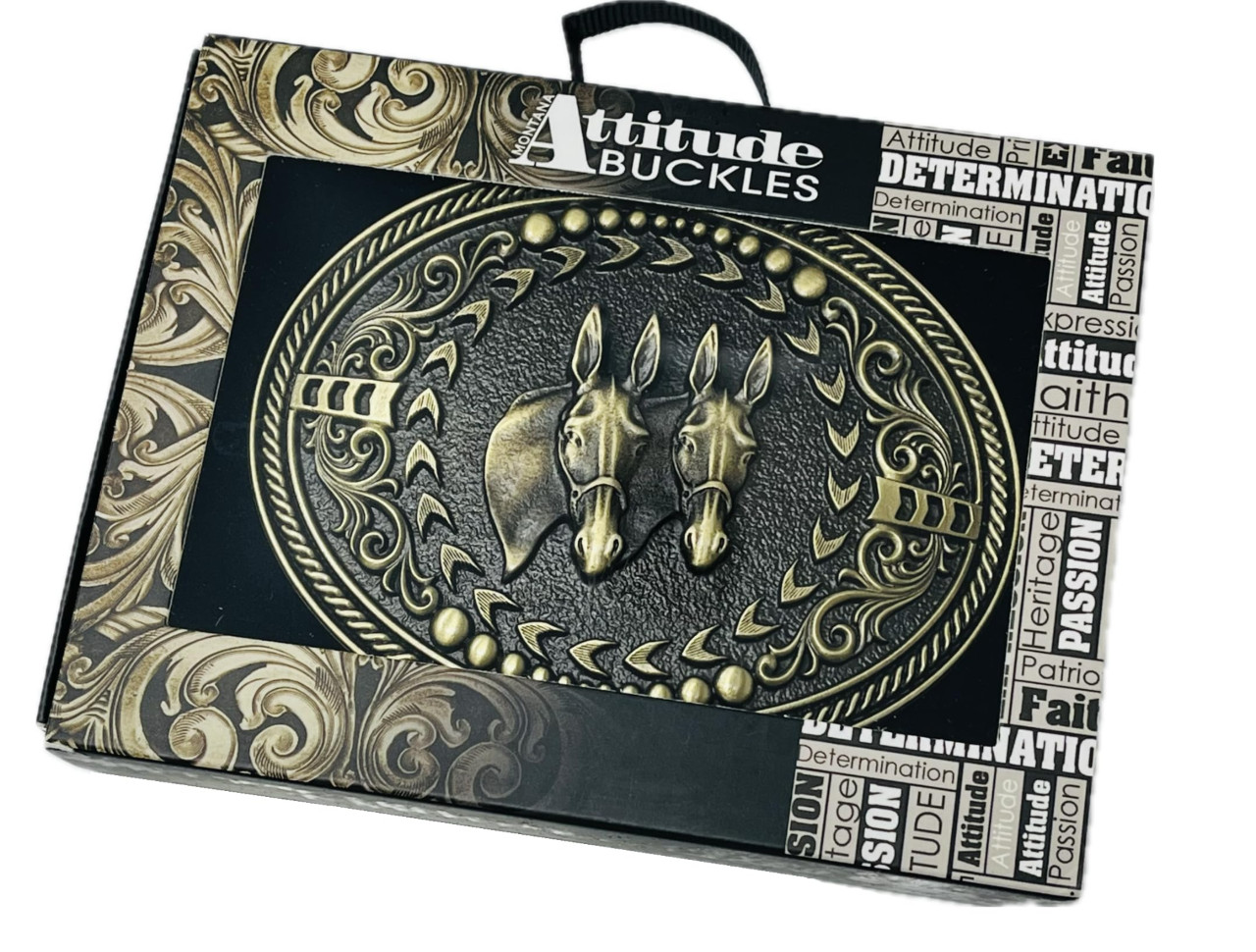 Montana Silversmiths Attitude Twin Mules Western Oval Antique Brass Belt Buckle