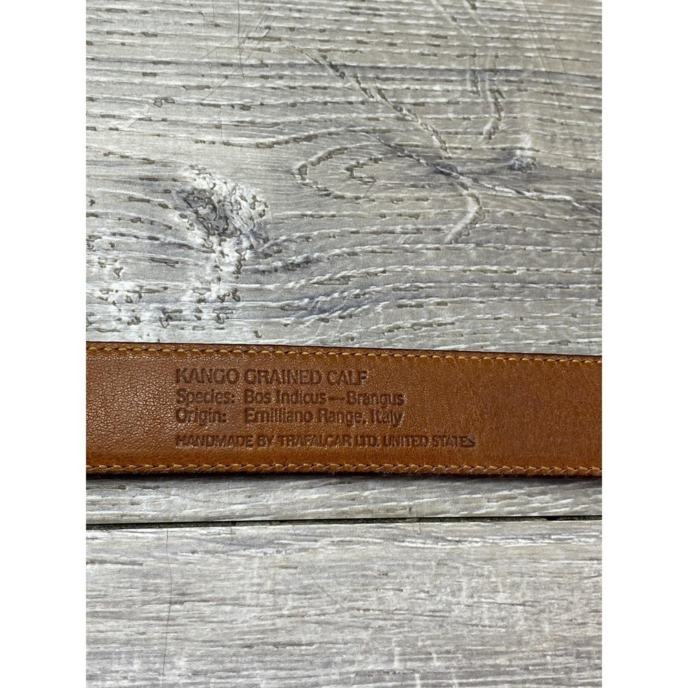 Trafalgar Kango Calf Belt Mens 34 Brown Leather Handmade USA Dress Buckle