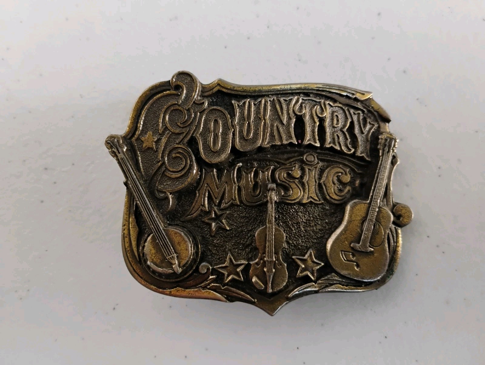 VTG 1982 Country Music Enameled Pewter Belt Buckle Great American 919