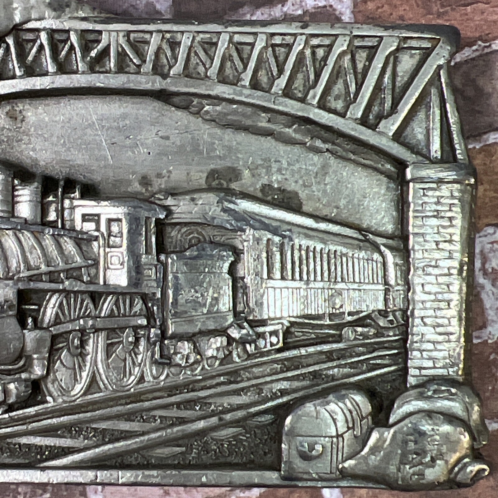 Vtg Bergamot Brass Works 1983 Belt Buckle Train Steam Engine Railroad Silver
