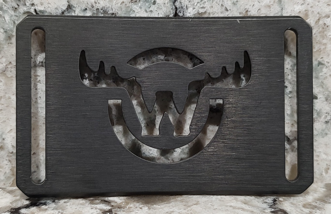 GRIP6 BELT BUCKLE – W and MOOSE / DEER ANTLER – GUNMETAL GRAY – 1.5 INCH WIDE