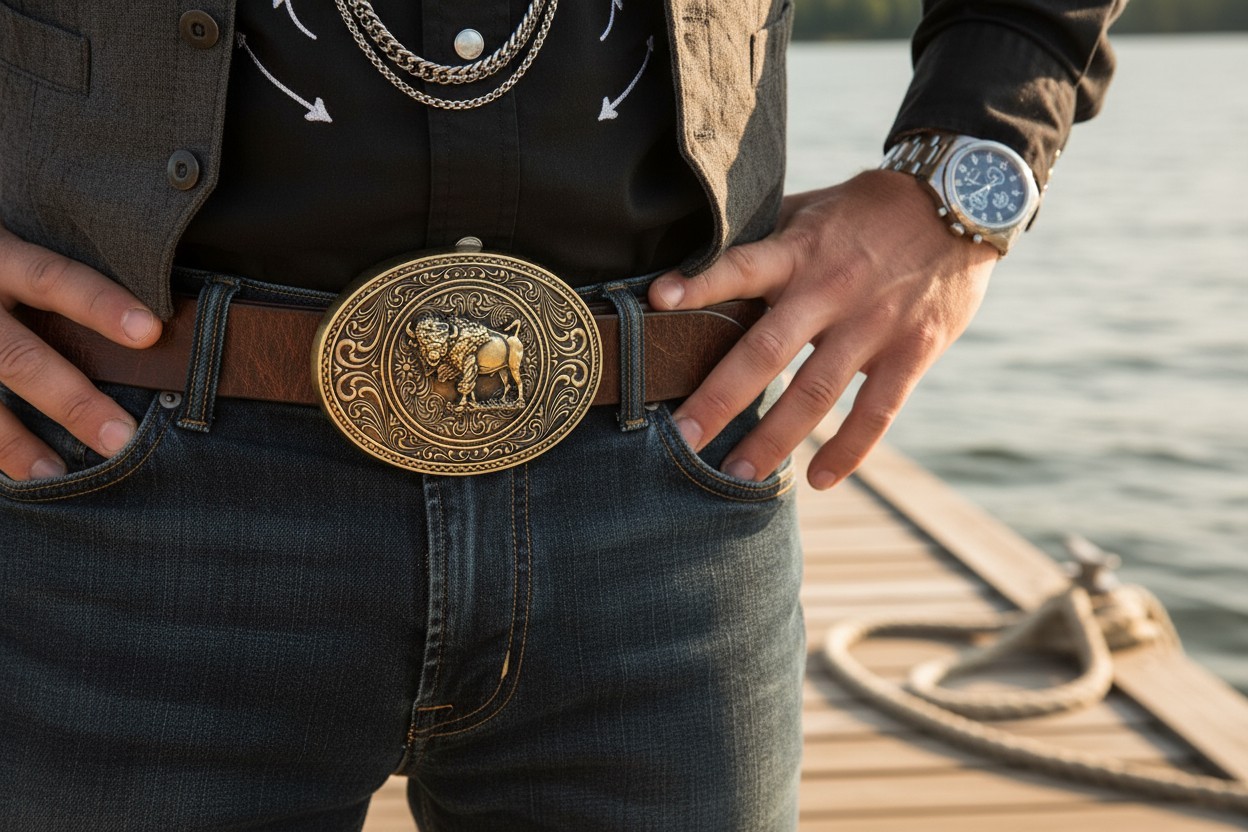 Men Gold Metal Buffalo Bull Belt Buckle Cowboy Western Fashion Oval Shape Casual