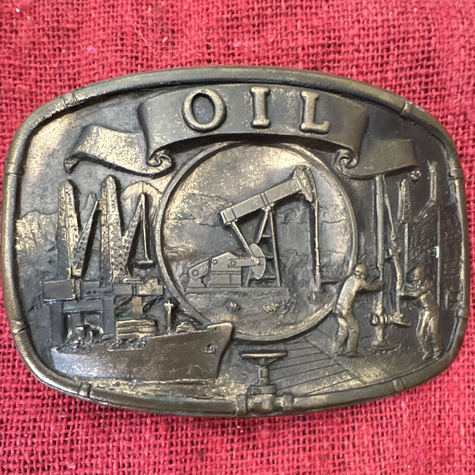 Vintage High Mesa 1984 Solid Bronze OIL Belt Buckle Oilfield Pumpjack Rig USA