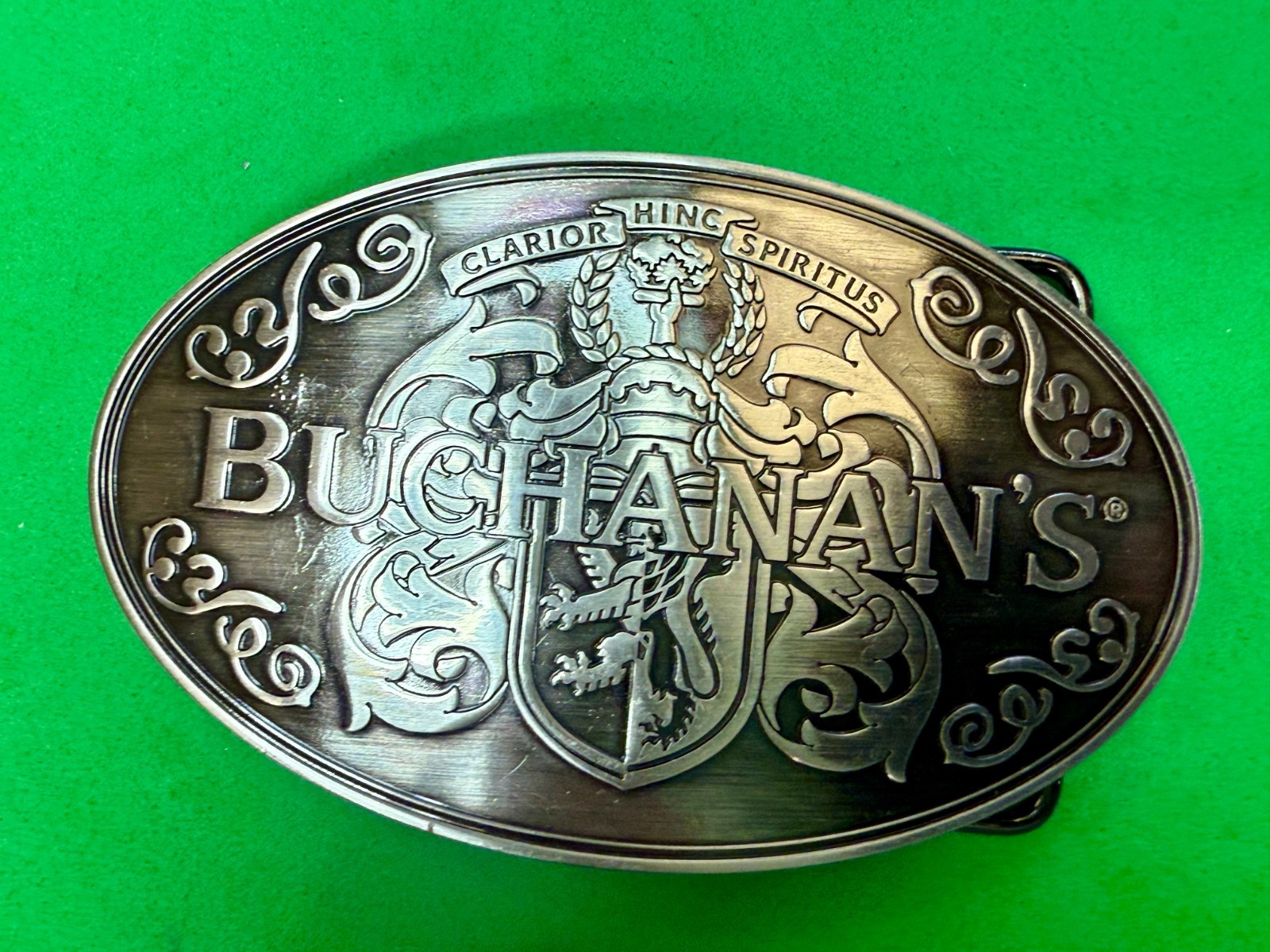 Buchanan&rsquo;s ScottishTop Shelf Whiskey promo Clarior Hinc Spiritus Belt Buckle
